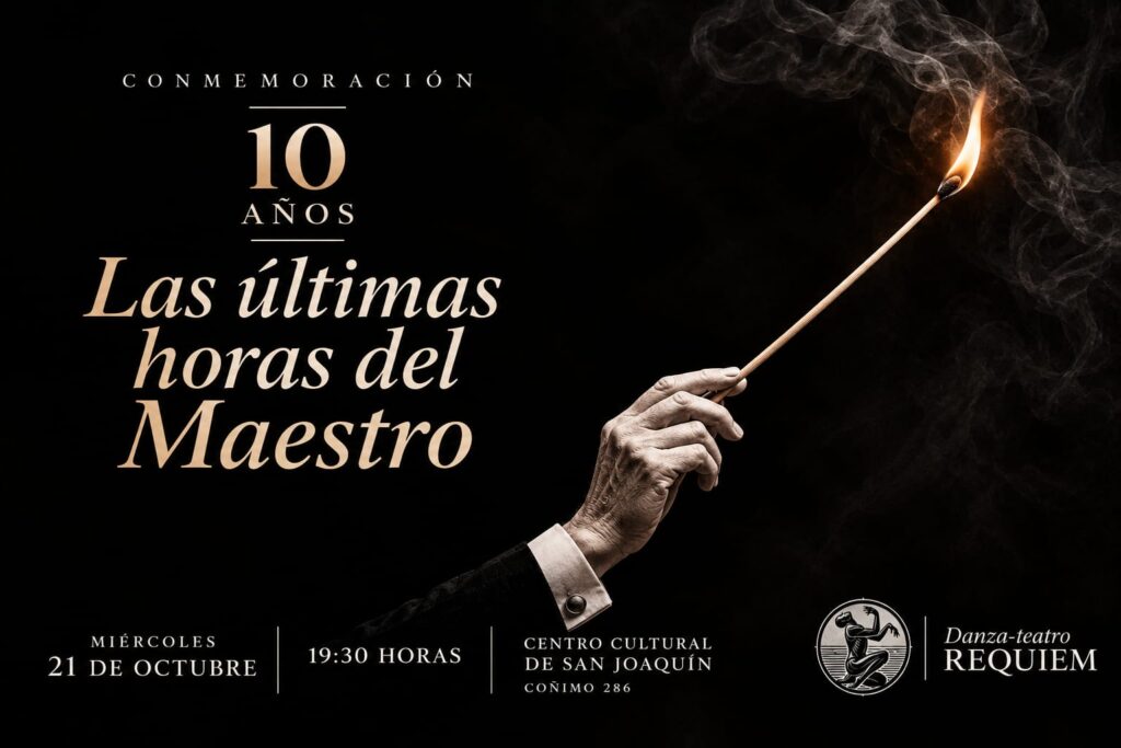 Afiche horizontal Obra “Las Últimas Horas del Maestro” conmemora
10 años con una función y una exposición gratuitas
en el Centro Cultural de San Joaquín